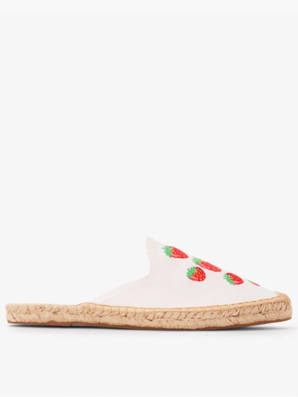 Womens | Smoking Mule Espadrille | Embroidery | Strawberries - Oasis - White